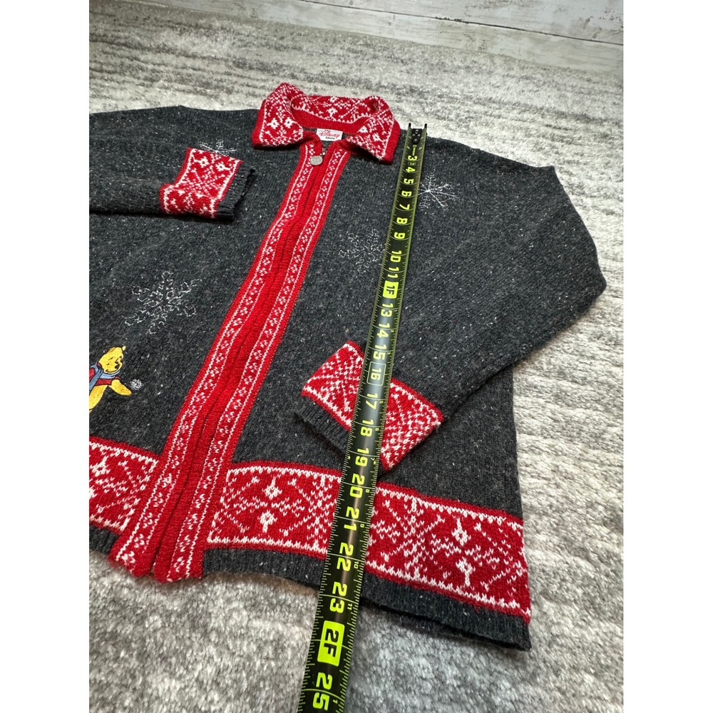 Disney Cardigan Womens L Gray Winnie The Pooh Snowflake Zip Up Sweater Vintage - Picture 4 of 10